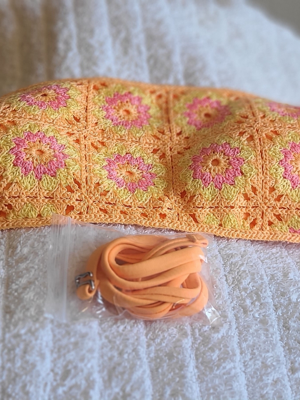 Crochet Bandeau Top in Yellow & Pink with Straps